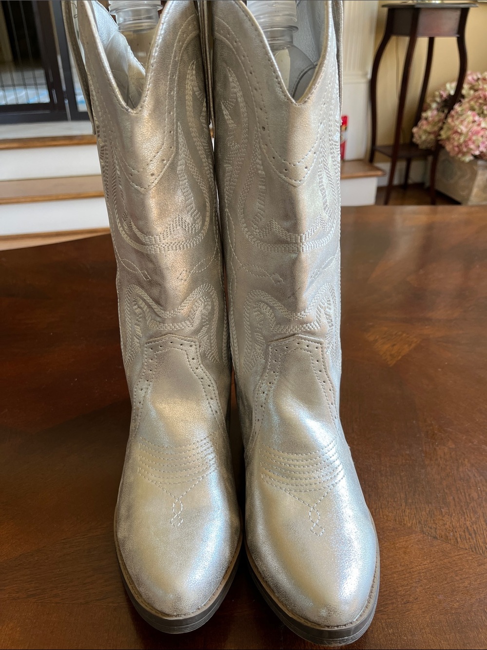 Sugar Metallic Silver Western Ankle Boots